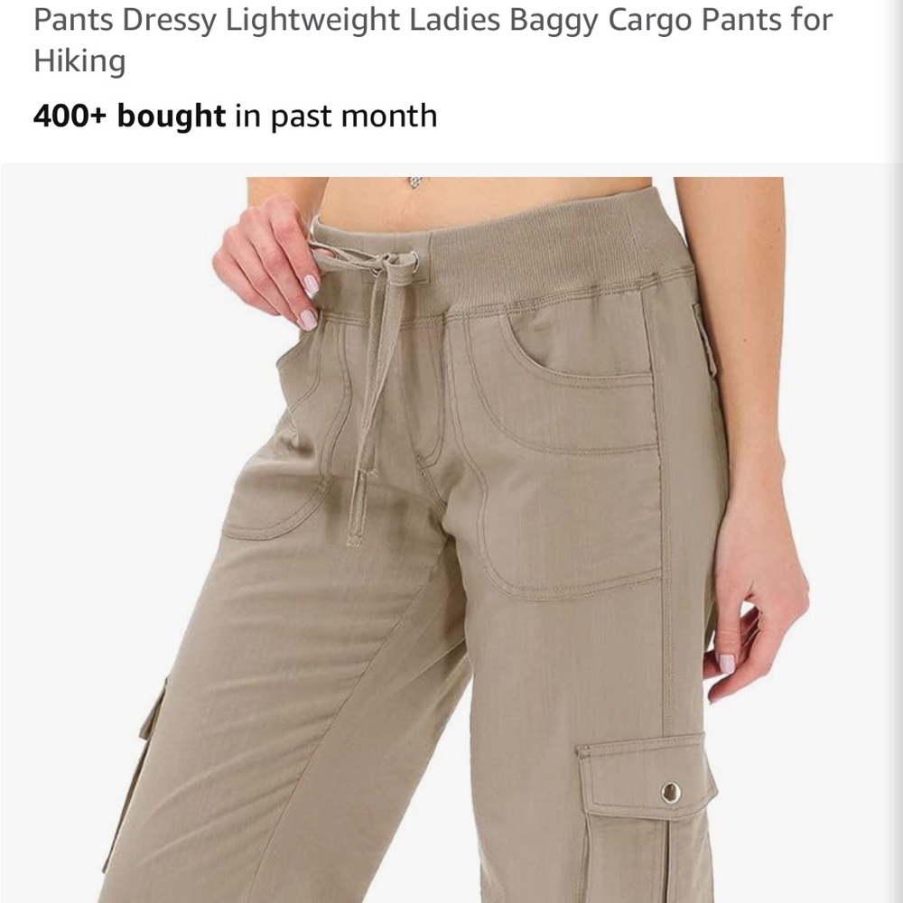 Lightweight Women's Cargo Pants — Tan Drawstring Waist